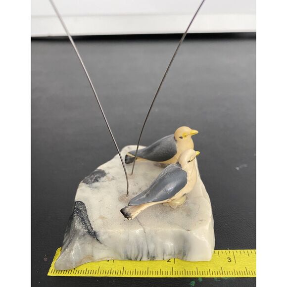 Kinetic Sculpture 2 Seagulls Flying 2 Seagulls Perched on Stone Base - Picture 4 of 7